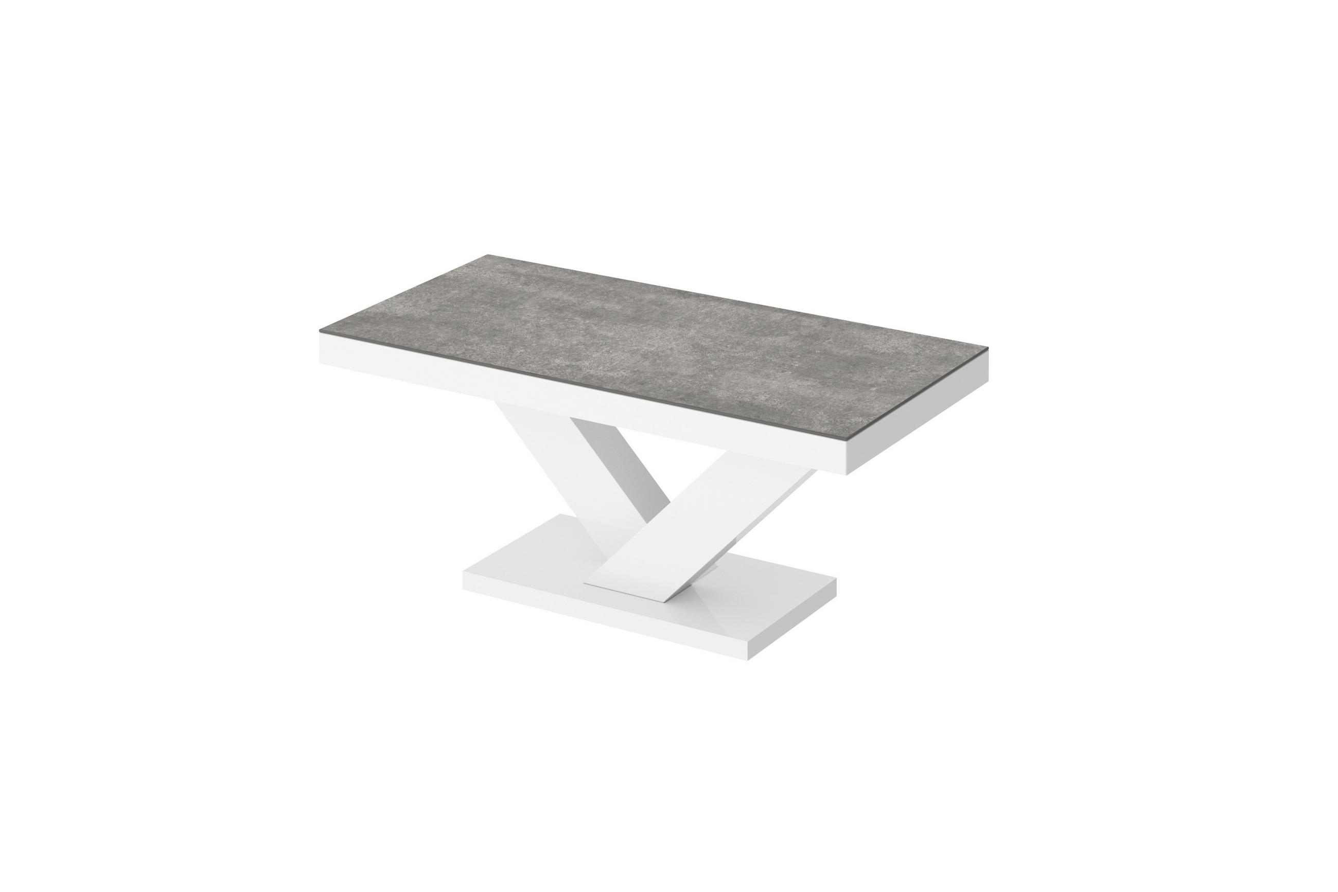 COUCHTISCH rechteckig Beton Weiß Hochglanz 120/60/49 cm - Weiß Hochglanz/Hellgrau, Holzwerkstoff (60/120/49cm)