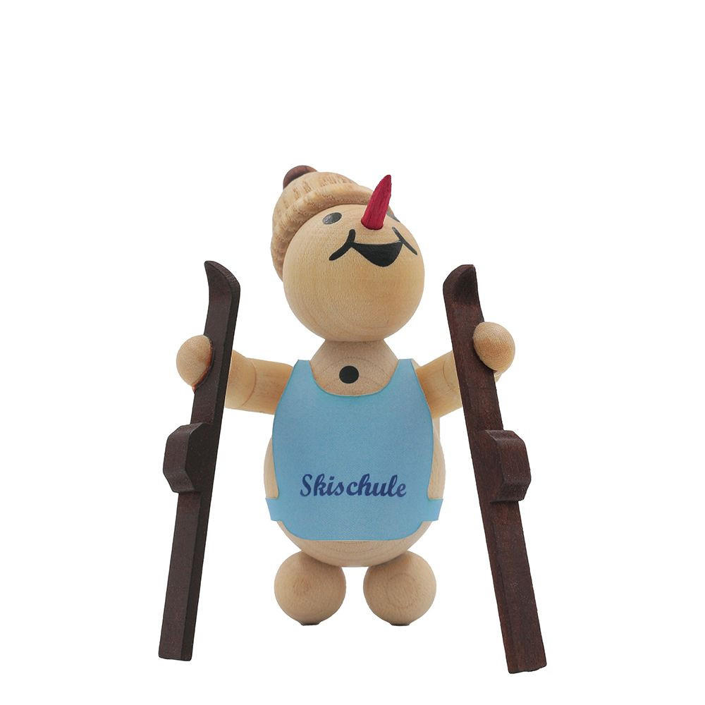 HOLZFIGUR Schneemann Junior Skianfänger Guck in die Luft 9 cm - Multicolor, Holz (8/9/0.1cm)