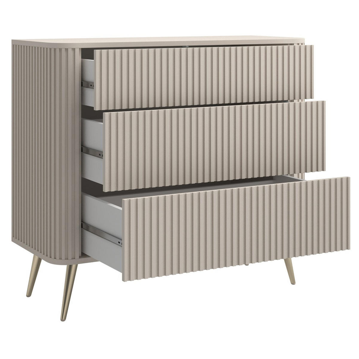 KOMMODE Ovarlo Greige mit Metallbeinen 93 cm - Taupe/Goldfarben, Holzwerkstoff/Metall (93.2/83.8/38cm) - Selsey