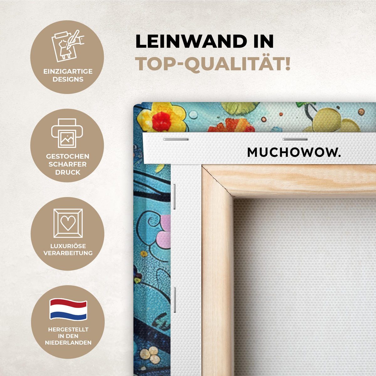 LEINWANDBILD Kunst - Baum des Lebens - Blumen - Hippie Wandbild Wohnzimmer 60x80 cm - Dunkelblau, Textil (60/80cm) - MuchoWow