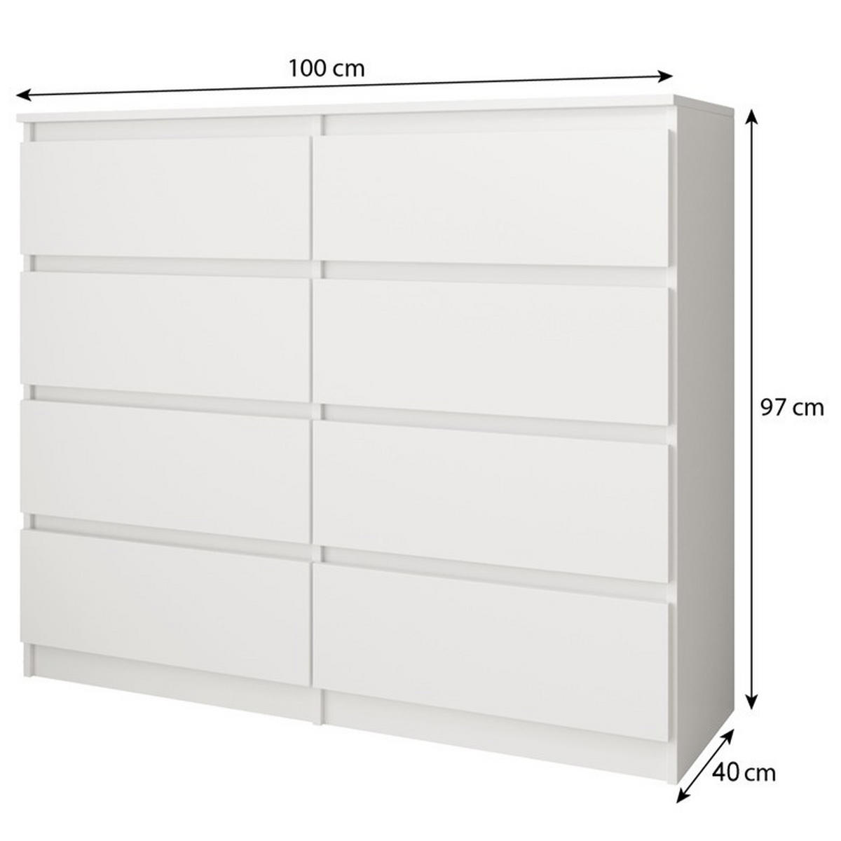 KOMMODE Lemon mit 8 Schubladen, 100 cm, Weiß matt - Weiß, Holzwerkstoff (100/97/40cm) - Beautysofa