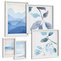 BILDER SET 5er Set - 50x50 cm & 20x30 cm & 40x60 cm Weißer Rahmen - Berglandschaften, Aquarellpflanzen - Weiß, Kunststoff (40/60cm) - TULUP
