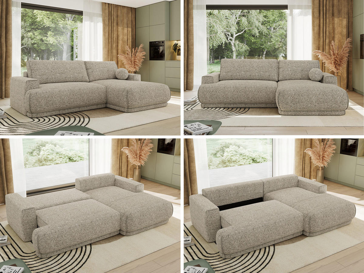 ECKSCHLAFSOFA RINA L Beige Strukture - rechts - Beige/Schwarz, Kunststoff/Textil (170/267cm) - MKS