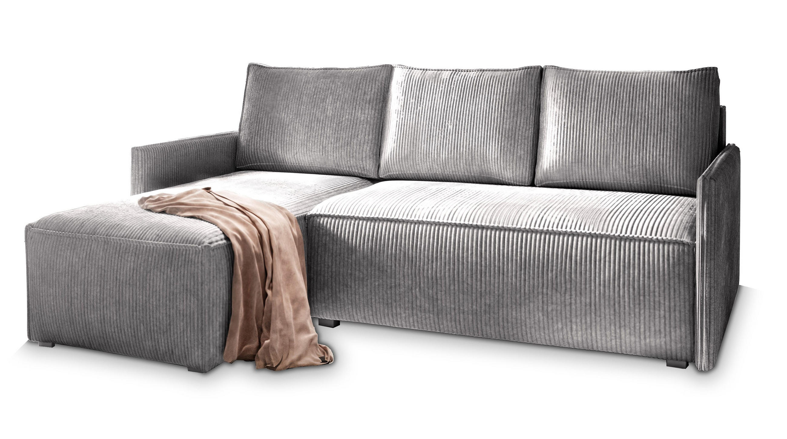 ROHOVÁ SEDAČKA PERUSI světle šedá - šedá/světle šedá, dřevo/textil (206/143cm) - MASSENO