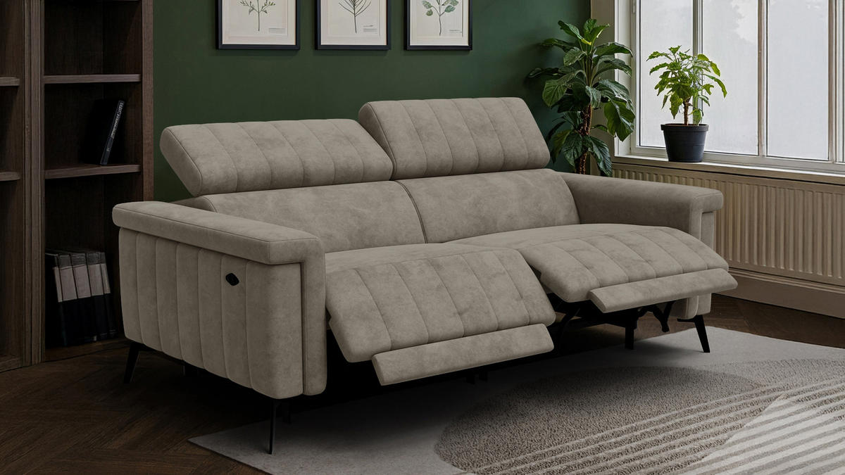 RELAXSOFA NORDEL 3-Sitzer, dunkles beige - Beige/Schwarz, Holz/Textil (194/80/105cm) - Courtois Laville
