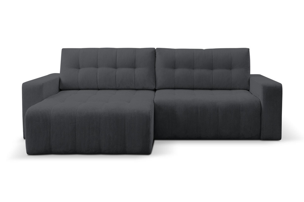 ECKSOFA Palermo mit Schlaffunktion und Bettkasten in Cordstoff - Dunkelgrau, Holz/Holzwerkstoff (245/143cm) - Ravio