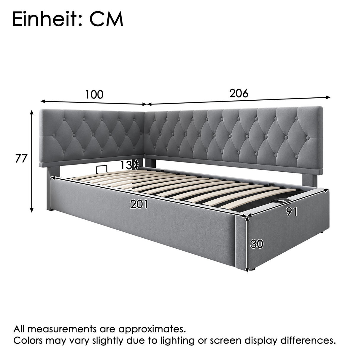 KINDERBETT Polsterbett 90/200 cm aus Samt mit hydraulischem Bettkasten Grau - Grau, Textil (90/200cm) - Modenvie