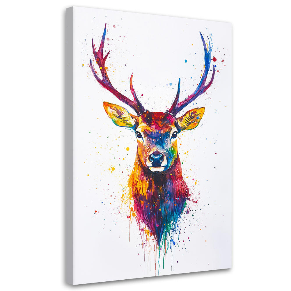 LEINWANDBILD Bunte Hirschkopftiere 80x120cm - Multicolor, Textil (80/120cm) - Feeby