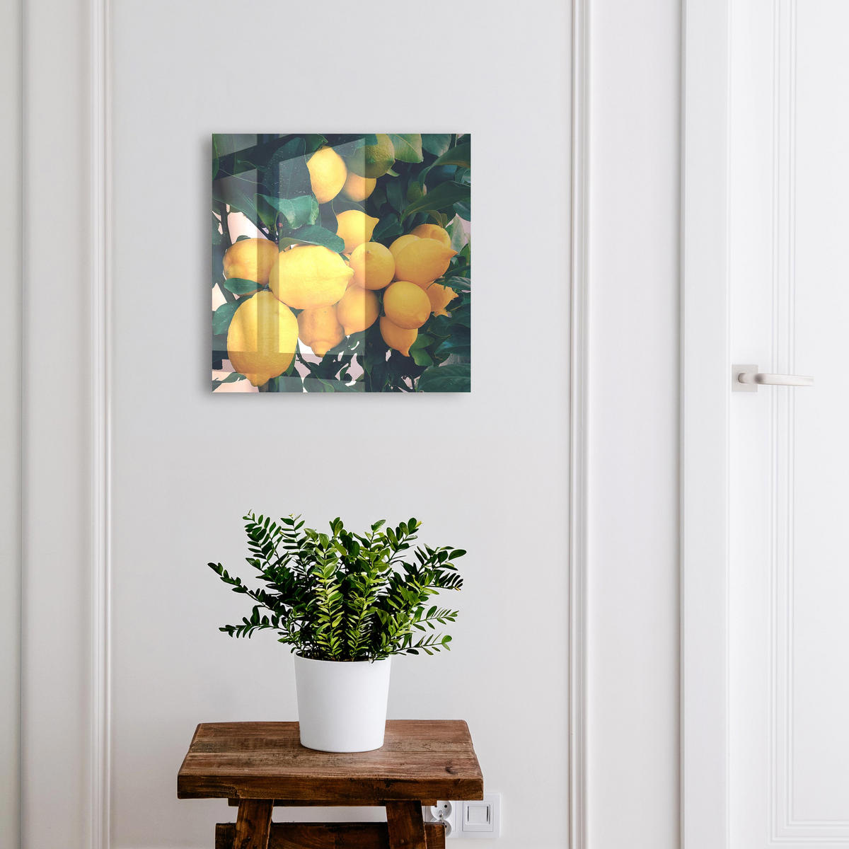 SCHLÜSSELBOX Weiß 30x30 cm – Türöffnung nach rechts - Grüne Blätter - Grün, Metall (30/30/5cm) - TULUP