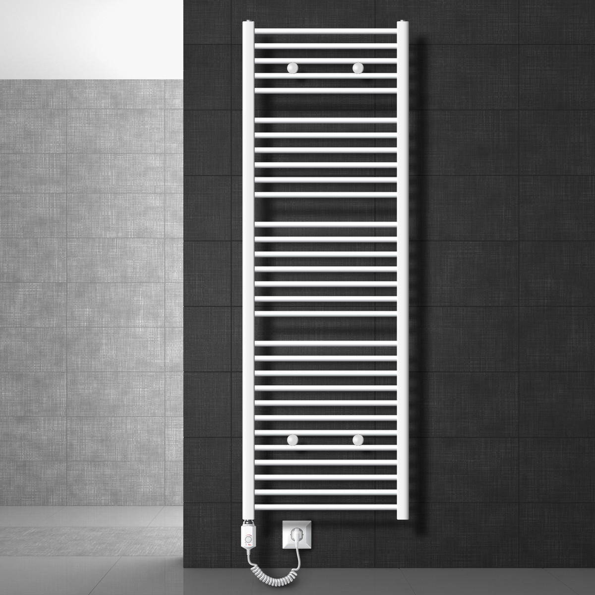 BADHEIZKÖRPER elektrisch Sahara 600x1800 mm Weiß gerade mit Heizstab 900W - Weiß, Metall (3/180/60cm) - LuxeBath