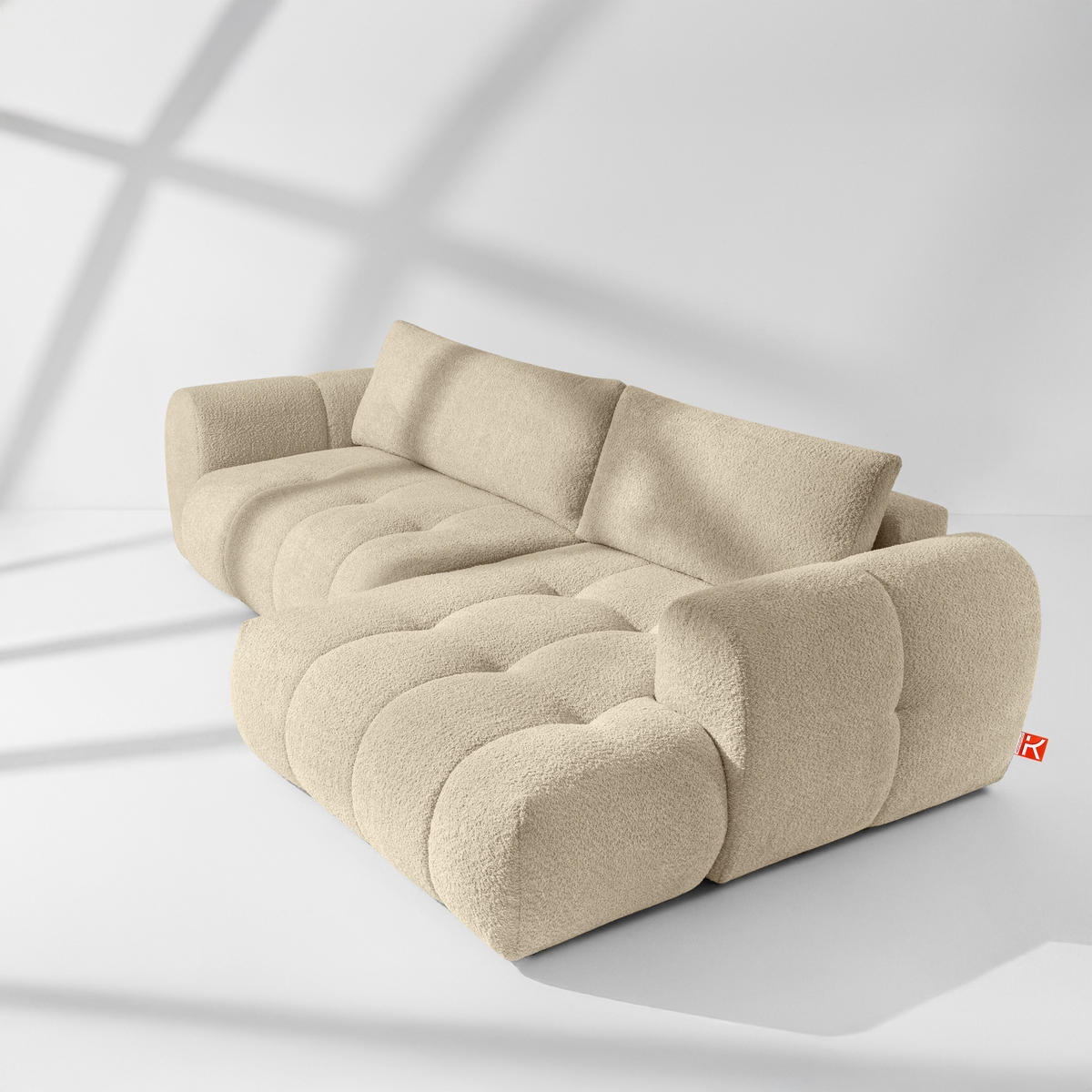 ECKSOFA RECHTS LIRA, Hellbeige, Bouclé - Beige, Holz/Holzwerkstoff (295/112cm) - KONSIMO®