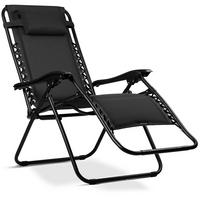 GARTEN-RELAXSESSEL Klappbarer mit Kissen, Schwarz - Schwarz, Metall (60/107/160cm)