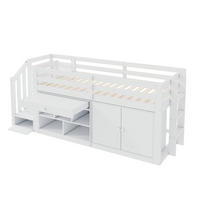 STAURRAUMBETT 90/200 cm DE-03077, mit Treppe, Schränken und Schreibtischfunktion, in Weiß - Weiß, Holz/Holzwerkstoff (90/200cm) - ComfortXL
