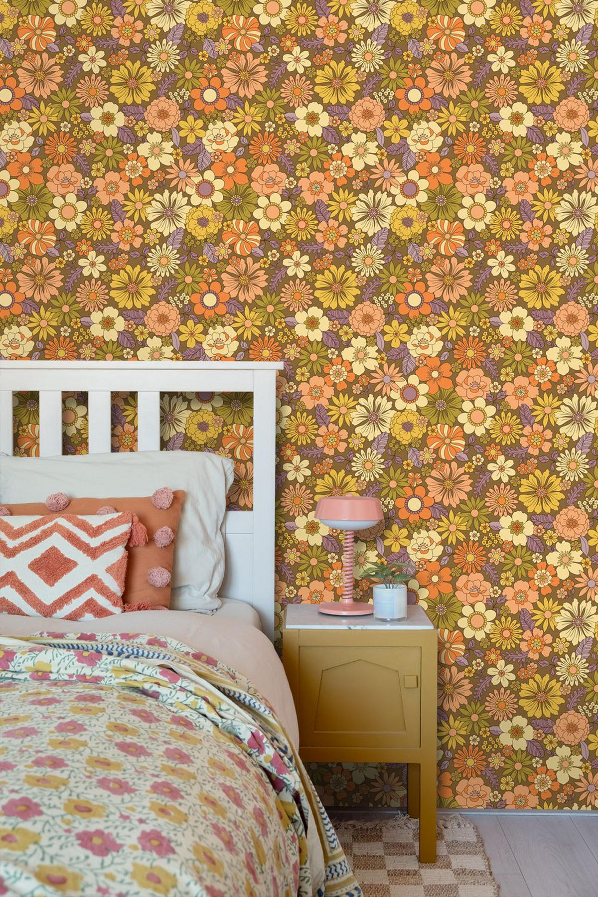 TAPETE Retro Blumen 50 x 900 cm - Orange, Papier (50/900cm) - ESTAhome