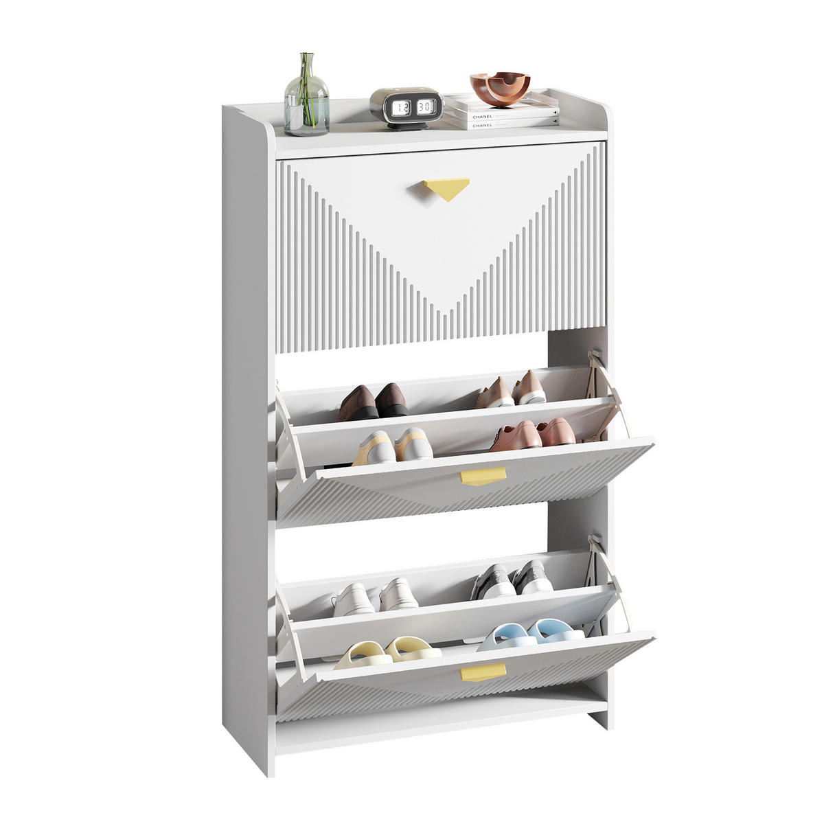 SCHUHSCHRANK weiß klappfächer stauraum - Weiß, Holzwerkstoff (70/120/30cm) - Urban Meuble