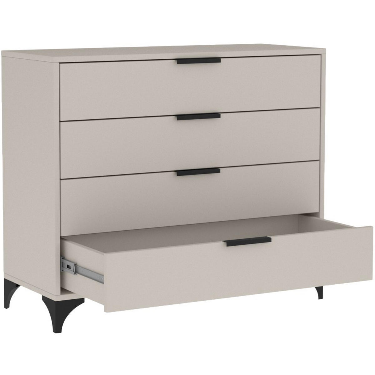 KOMMODE Home mit 4 Schubladen, 100 cm, mit Griffen, Kaschmir - Kaschmir/Schwarz, Holzwerkstoff (80/85/40cm) - Beautysofa