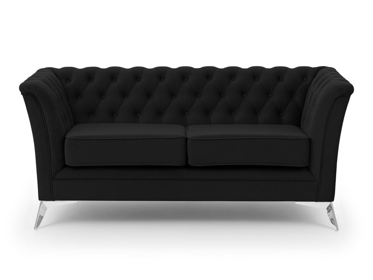 CHESTERFIELD-SOFA 2-sitzer Whitby Schwarz Samt mit silbernen Füßen - Silberfarben/Schwarz, Holz/Textil (175/78/82cm) - S-Style Möbel