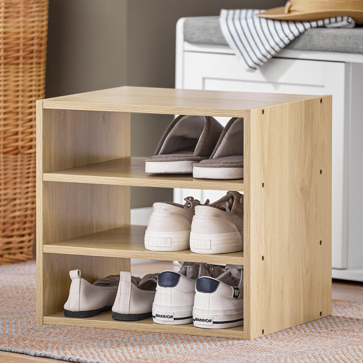SCHUHBANK Weiß-Natur - Weiß, Holzwerkstoff (80/43/36cm) - SoBuy