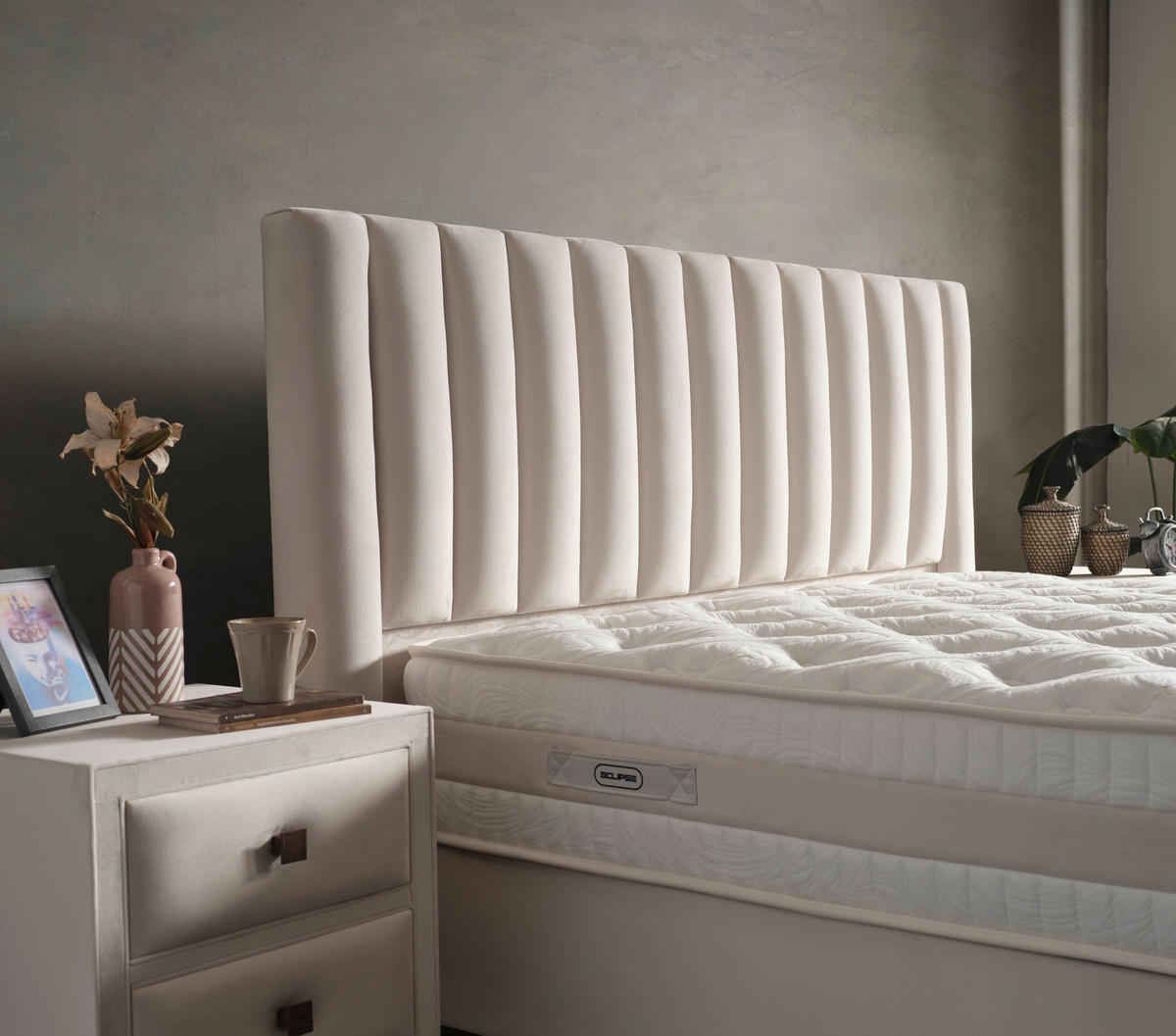 POLSTERBETT-SET Eclipse 180x200 Creme - Bett inkl. Matratze - Creme, Metall (180/200cm) - Villa Möbel