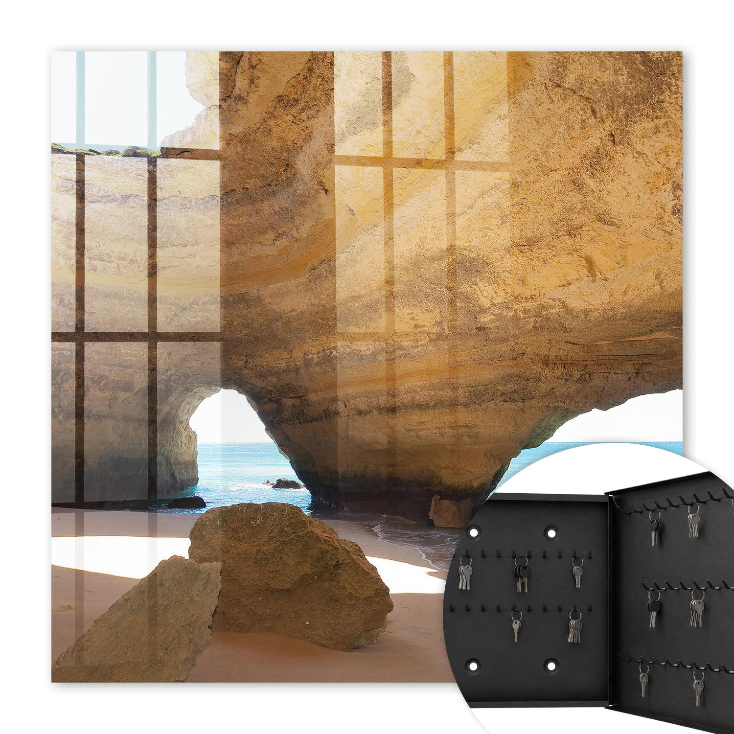 SCHLÜSSELBOX Schwarz 30x30 cm- Türöffnung nach rechts - Meereshöhle - Beige, Metall (30/30/5cm) - TULUP