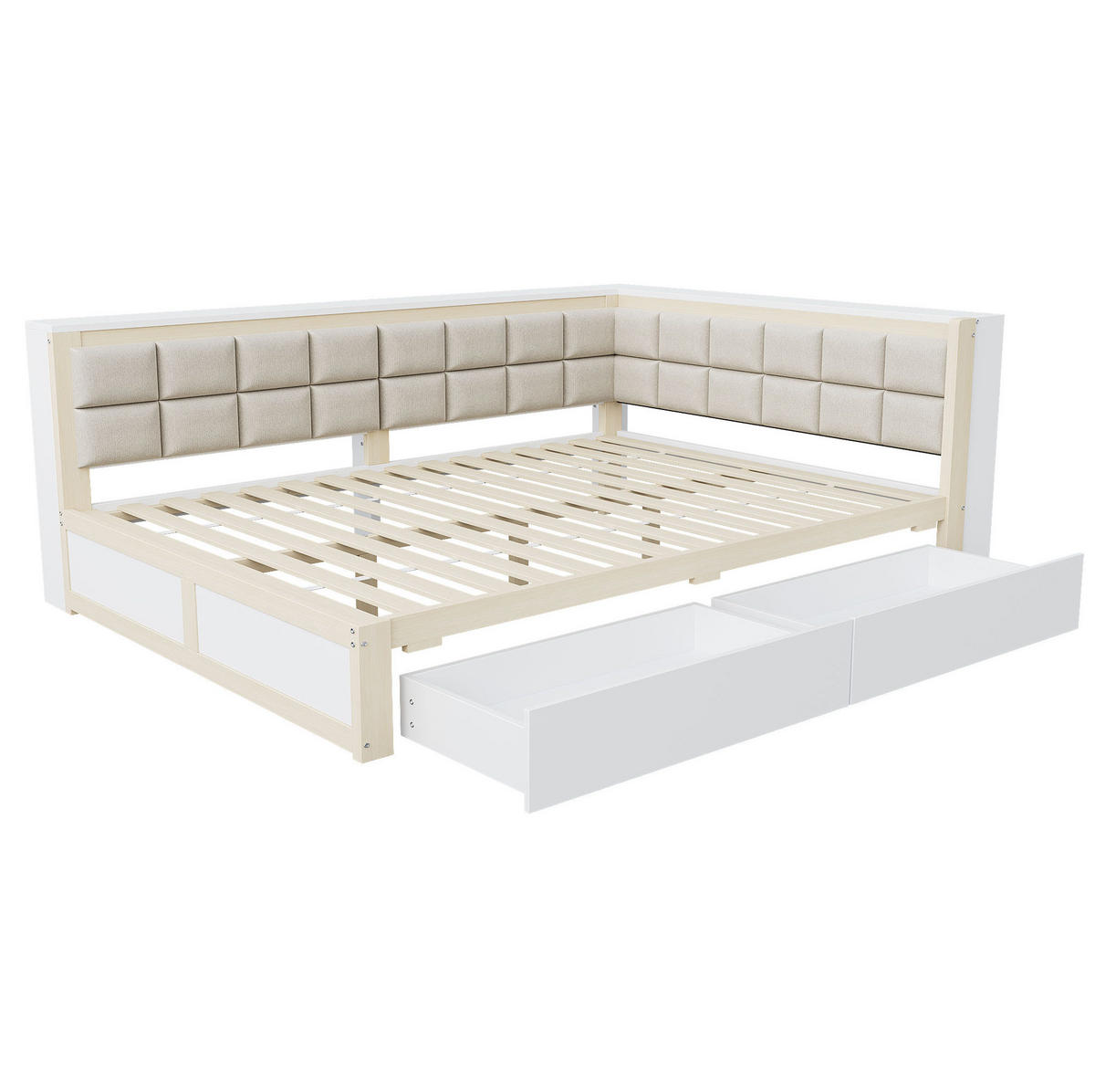 BETT 140/200 cm mit Rückenlehne und 2 Schubladen – inkl. Lattenrost - Weiß, Holz (140/200cm) - BEAOK