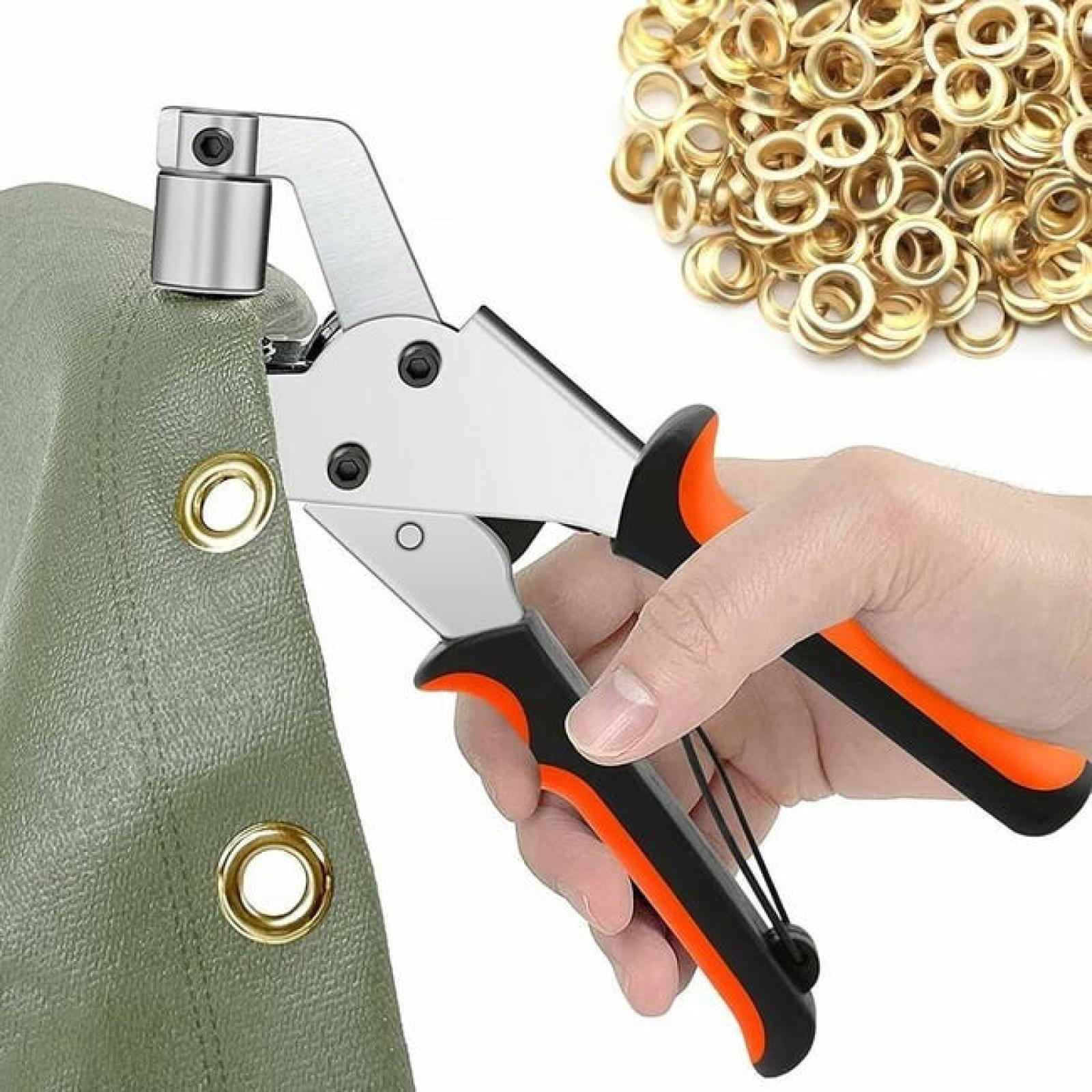 ÖSENZANGE – Inklusive 300 Metallösen (10 mm Durchmesser) – Geeignet für Stoff, Segeltuch und Leder - Grau, Metall (10/7/22cm) - DCA