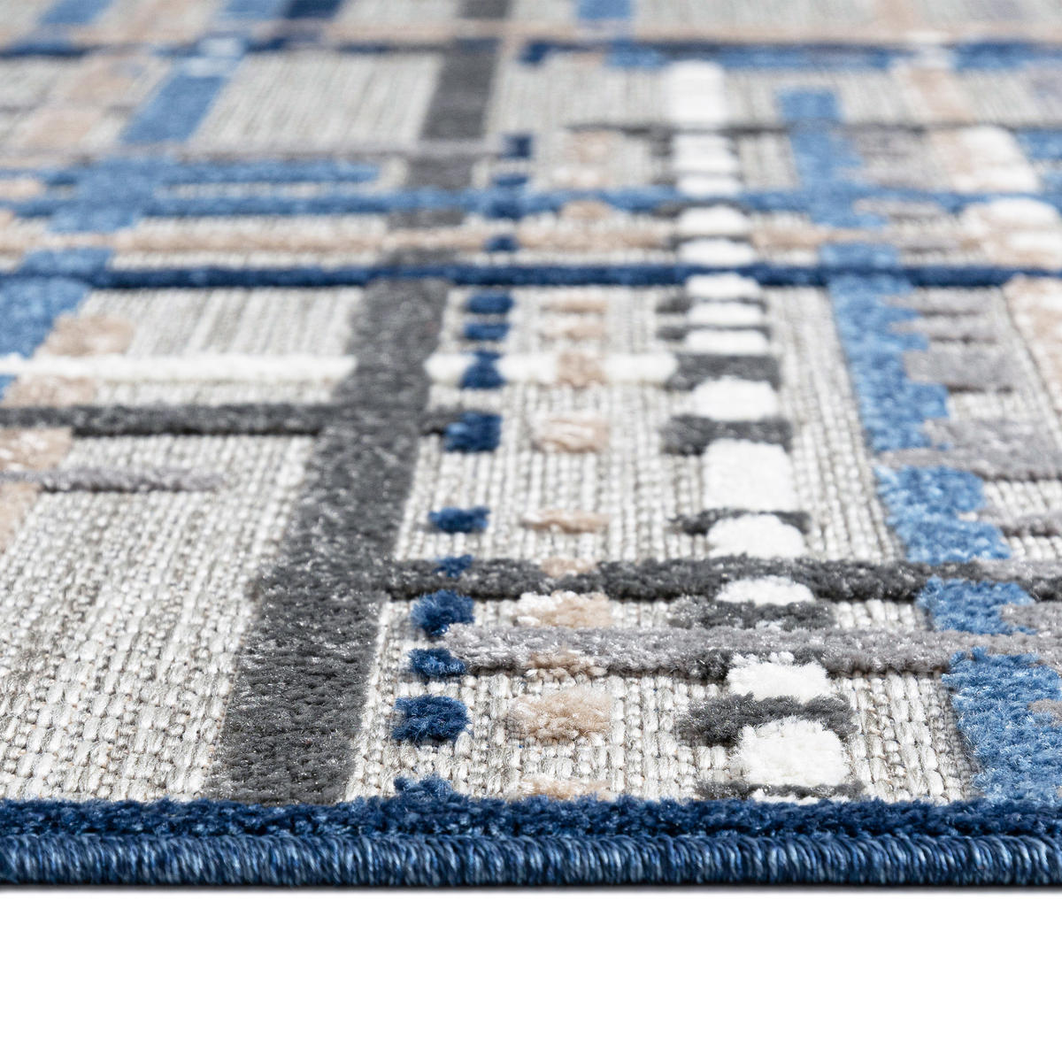 TEPPICH Outdoor Geometrisch Streifen Kurzflor Rechteckig Moderne - 120x170 cm - Blau, Textil (120/170cm) - Mazovia