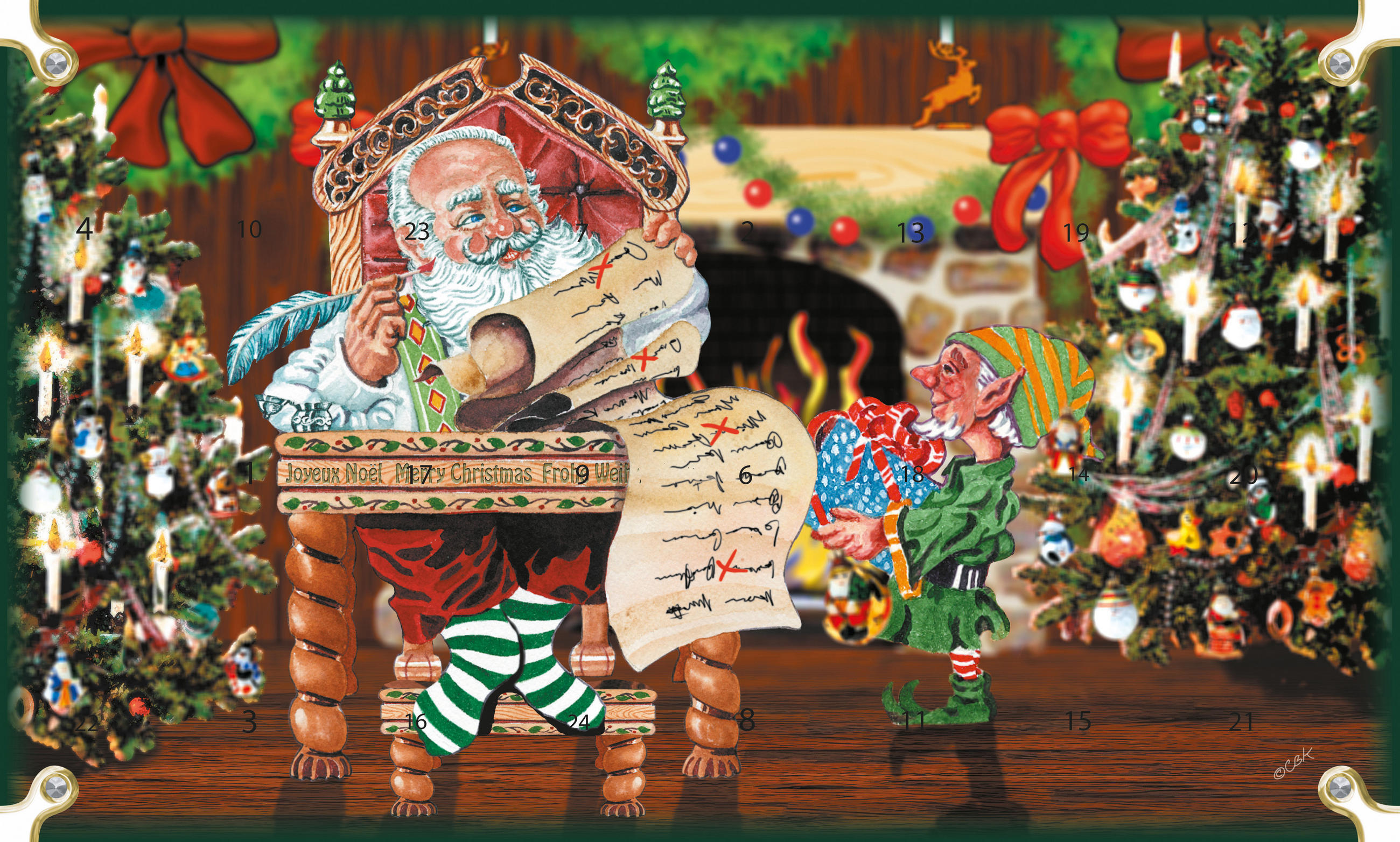 CHRISTBAUMSCHMUCK Adventskalender mit Figuren Mehrfarbig 4cm (Glas / 24 Stk.) - Multicolor, Glas (3/4/3cm) - Krebs Glas Lauscha