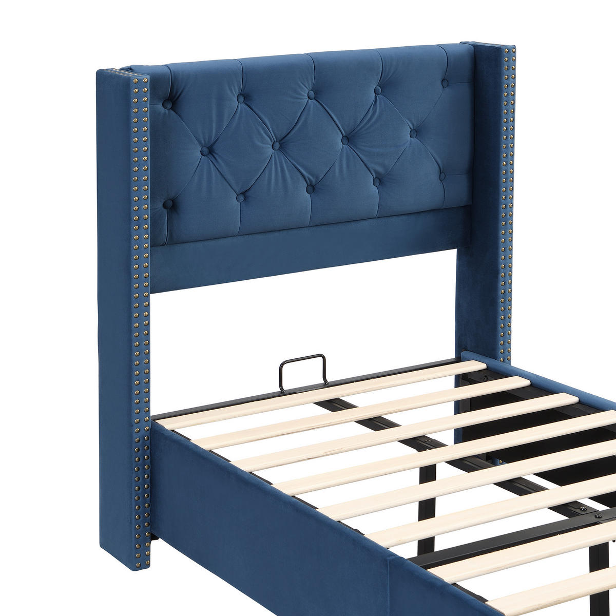 POLSTERBETT aus Samt 90x200 cm in Blau mit Lattenrost & Knopfheftung - Blau, Textil (90/200cm) - Modfu