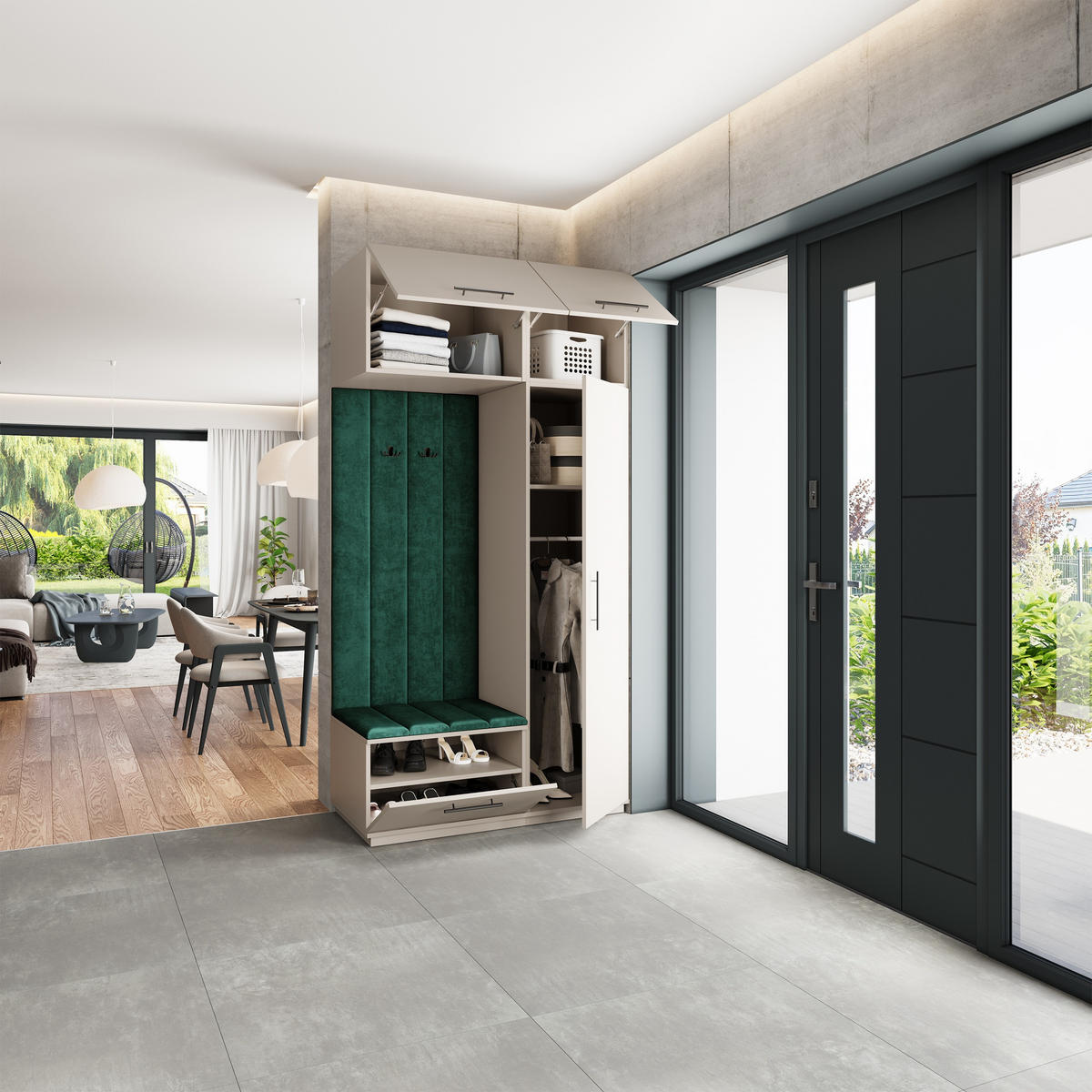 GARDEROBENSCHRANK REMA 120/240/60 cm Modern Garderobe-Set Kaschmir - Kaschmir/Grün, Holzwerkstoff (120/240/60cm) - MASSENO