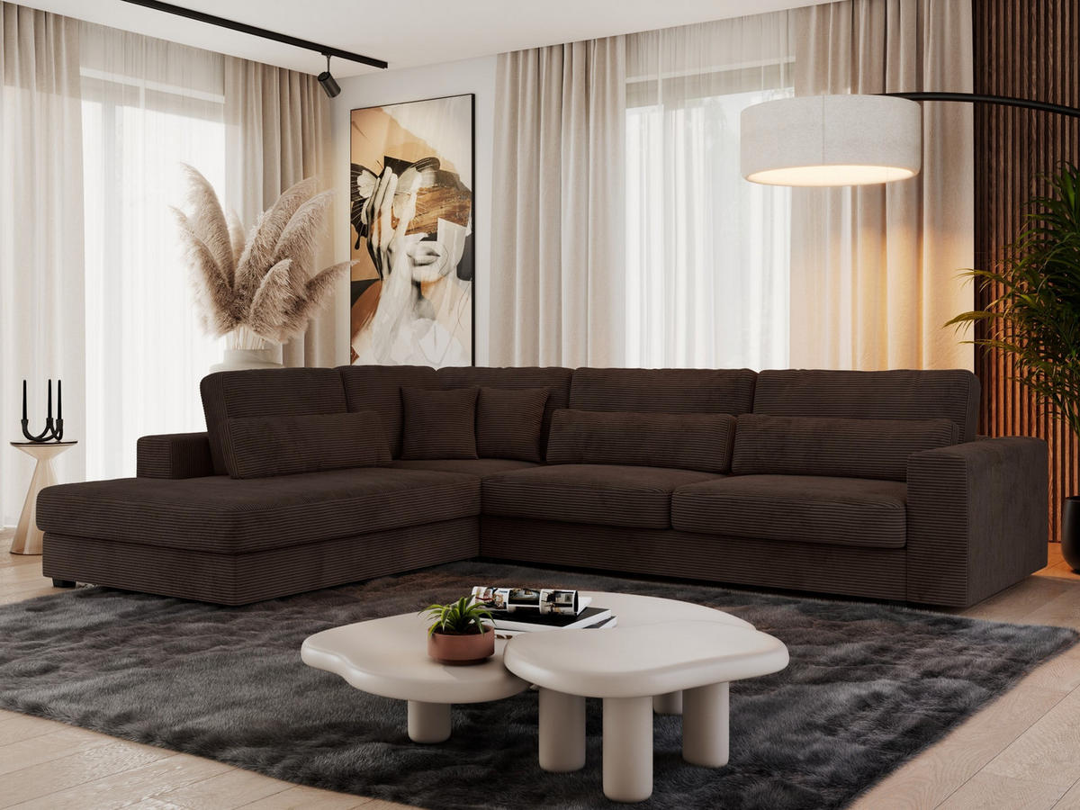 ECKSOFA Savona Braun Cord - links - Schwarz/Braun, Kunststoff/Textil (316/249cm) - MKS