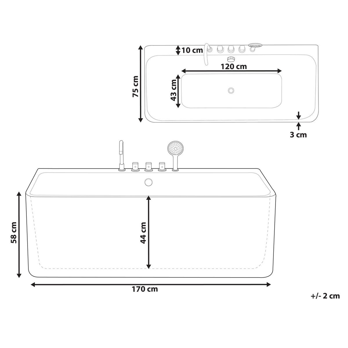 BADEWANNE 75x170x58 cm weiß Quatre - Weiß, Kunststoff (75/58/170cm) - Beliani