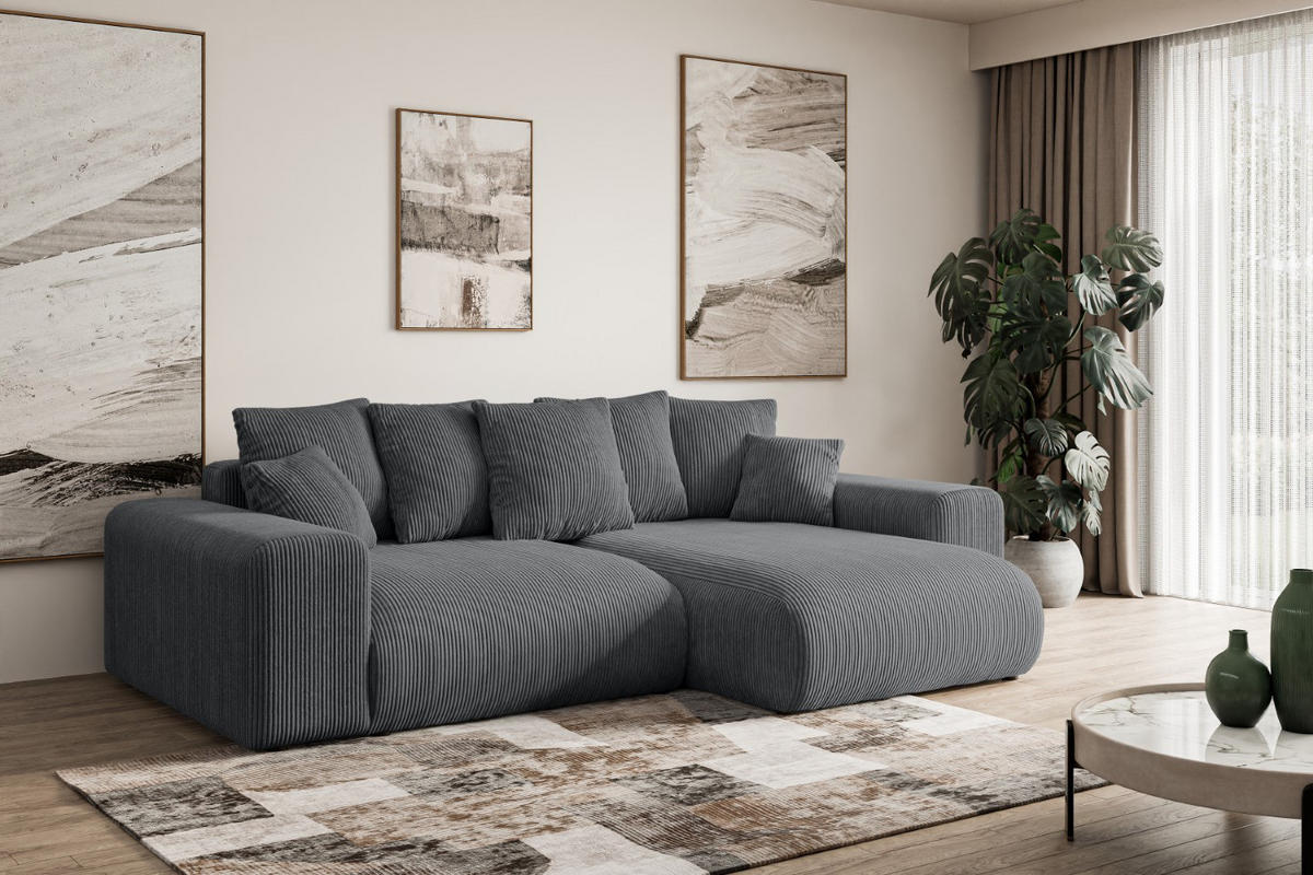 ECKSOFA Ottomane rechts ESKAR-L 266x176x84 Dunkelgrau Cord - Dunkelgrau/Schwarz, Holzwerkstoff/Kunststoff (176/266cm) - ALTDECOR