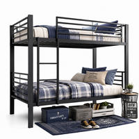 ETAGENBETT aus Metall 90x200 cm Schwarz mit beidseitig montierbarer Leiter - Schwarz, Metall (90/200cm) - Modfu