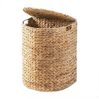 HALBMONDFÖRMIGER Wäschekorb aus Wasserhyazinthe mit Deckel 32/55/45 cm - Beige, Naturmaterialen (32/55/45cm) - Calicosy
