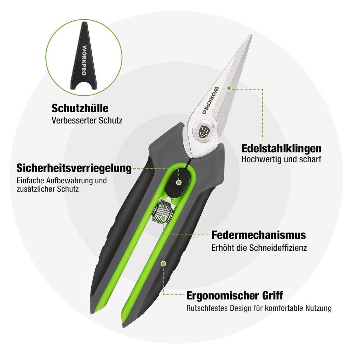 GARTENSCHERE 2-teiliges Set SK5 Bypass Astschere 210mm Ernteschere 160mm - Multicolor, Metall (5/8/25cm)