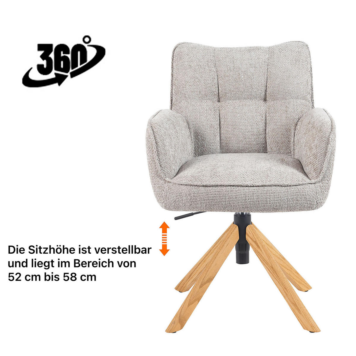 BÜROSTUHL Mika-Keno - Honigeiche/Hellgrau, Eichenholz/Holz (59/85/66cm) - DUBI Möbel