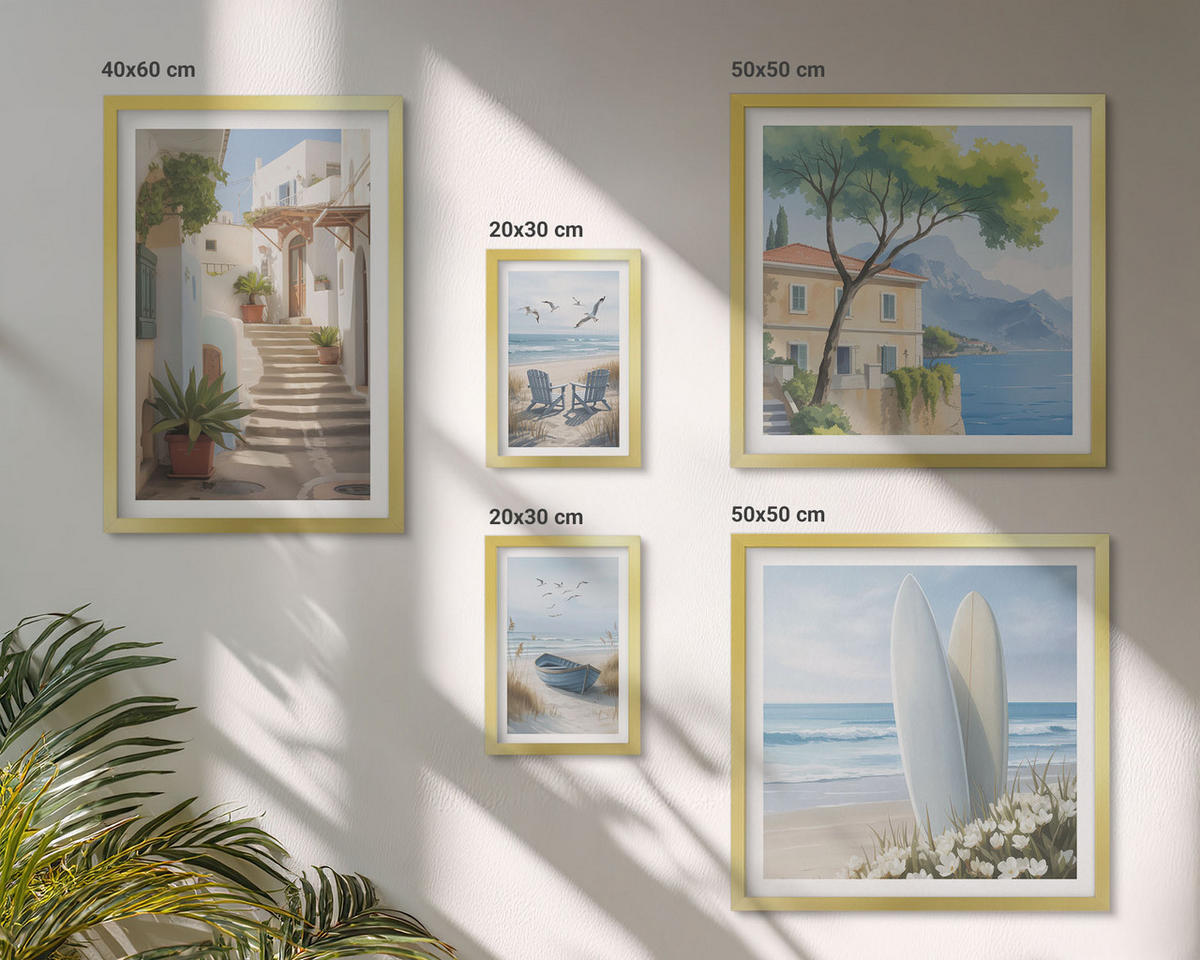 WANDBILDER 5er Set - 50x50 cm & 20x30 cm & 40x60 cm Goldrahmen - Straßenblumen, Fahrrad bemalt - Goldfarben, Kunststoff (40/60cm) - ArtPrintCave