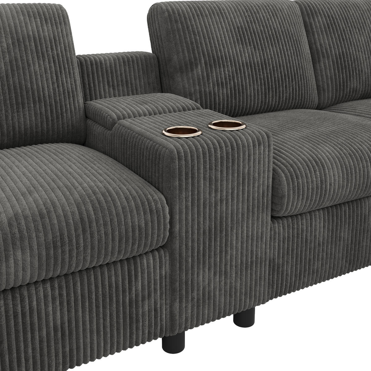WOHNLANDSCHAFT Cord Grau mit Stauraum, USB, Type-C und Steckdosen - Grau, Holzwerkstoff/Kunststoff (315/81/135cm) - WISHDOR