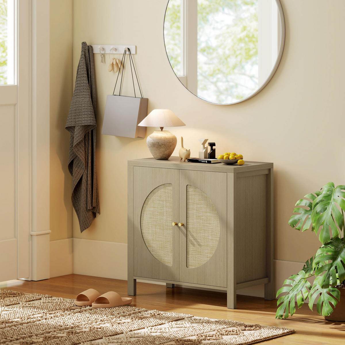 SIDEBOARD Naturfarben, Rattan-Optik, 75/38/77 cm - Naturfarben, Holz (75/77/38cm) - PANGIVO