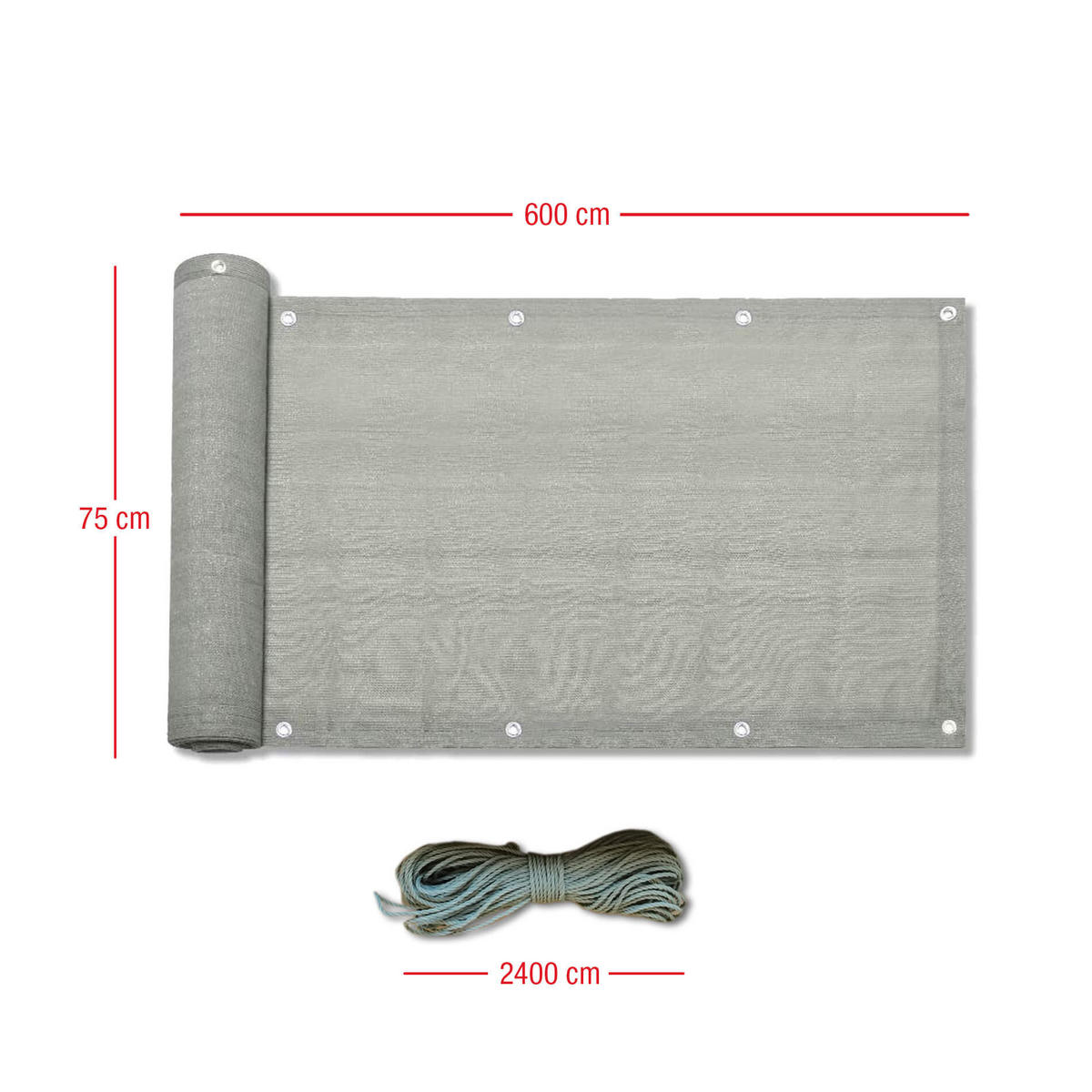 BALKON-SICHTSCHUTZ Grau 600/75 cm - Grau, Kunststoff (600/57cm) - Mobili Rebecca