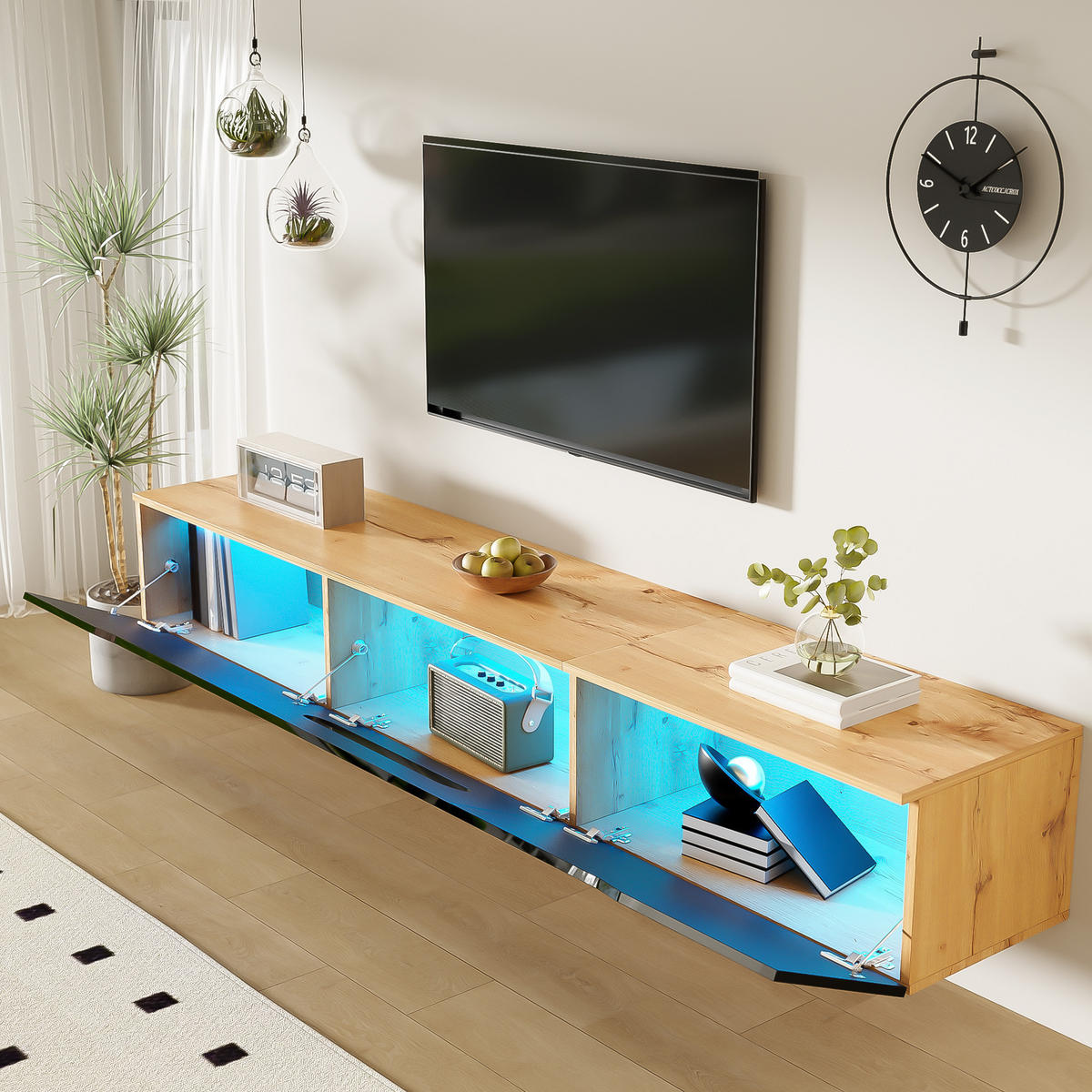 TV-SCHRANK Hochglanz in Schwarz und Holzfarbe 180/35/30 cm - Schwarz, Holzwerkstoff (180/30/35cm) - Redom
