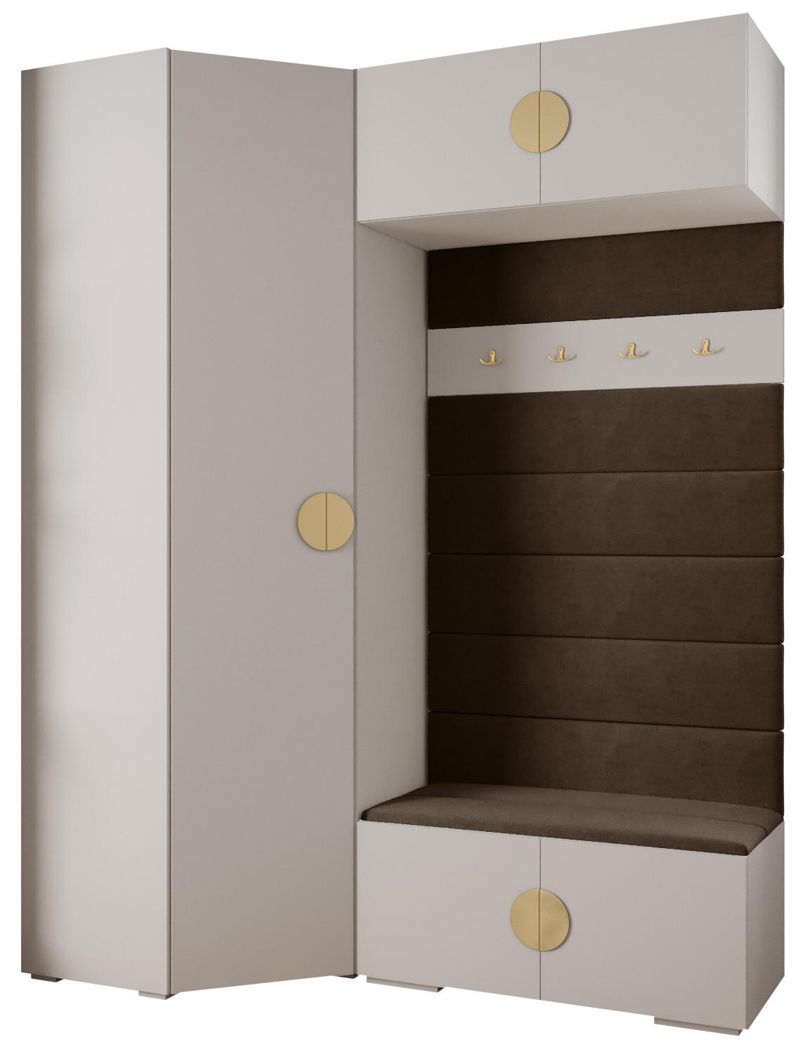 Abiks Möbel Garderoben-Set Weiß, Braun, Gold 181.7x236.7x47 cm