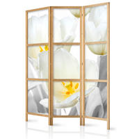PARAVENT Japanischer 3-tlg 135x172 cm Wei e Blumen - Weiß, Holz/Textil (135/172/3cm) - Muralo