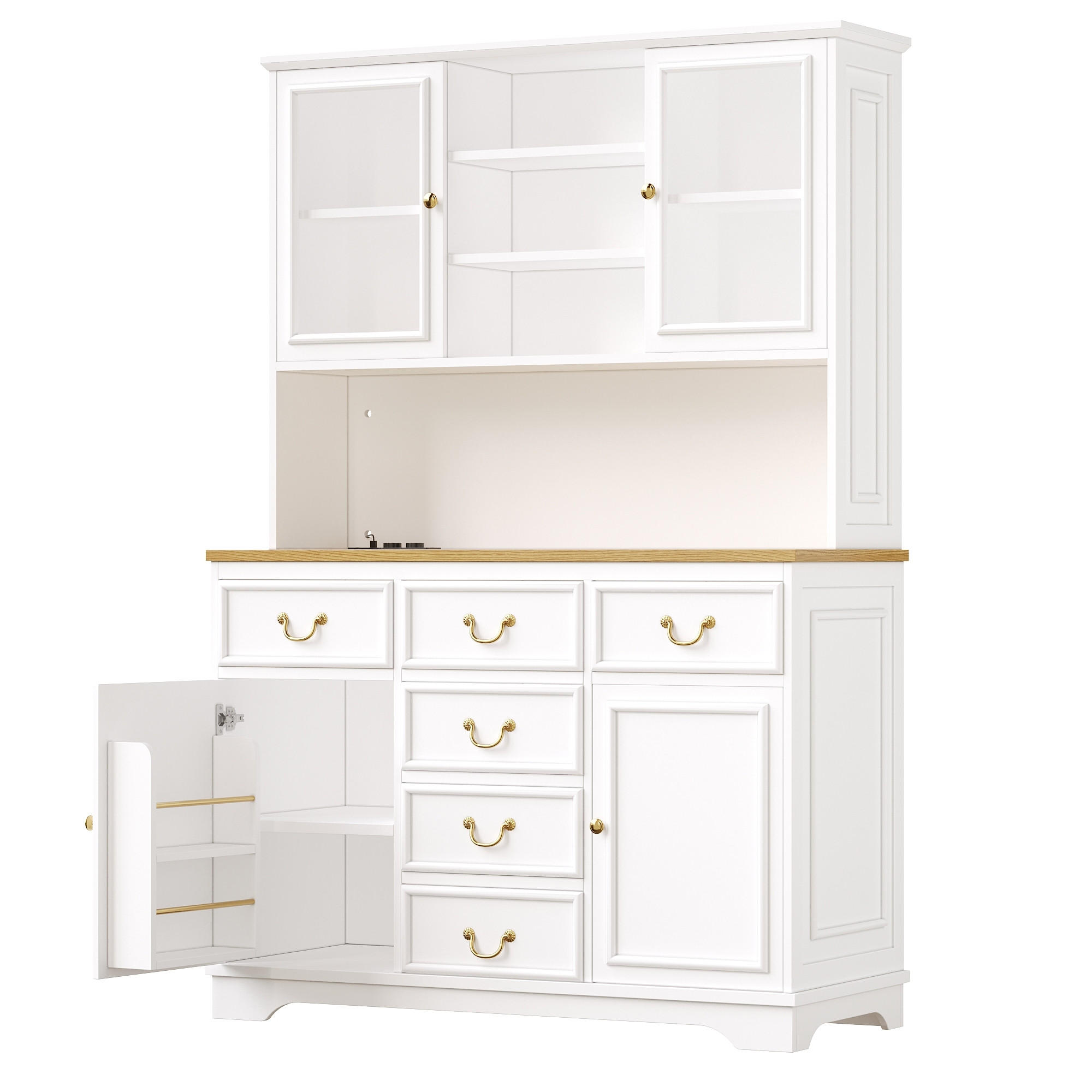 HIGHBOARD in Weiß Küchenschrank mit LED-Lichtleiste und Schubladen für Küche und Wohnzimmer, B118/T39.5/H180 cm - Weiß, Glas/Holzwerkstoff (118/180/39.5cm) - STILVORA