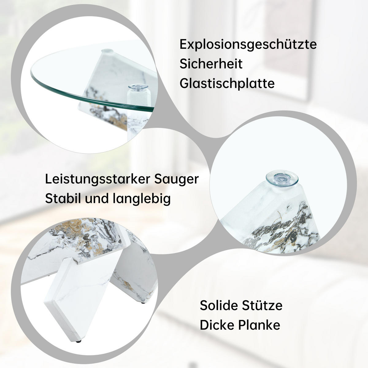 COUCHTISCH in Weiß Wohnzimmertisch mit Kreativer kreuzförmiger Holzrahmen für Wohnzimmer, B79/T79/H45 cm - Transparent/Weiß, Glas/Holzwerkstoff (79/79/45cm) - STILVORA