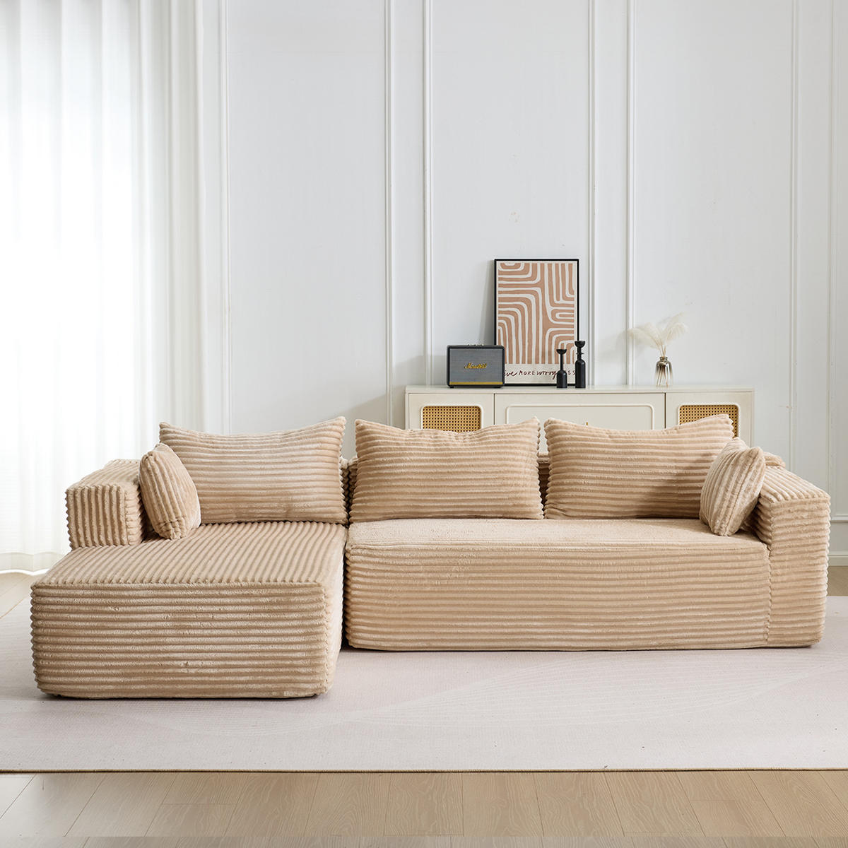 SOFA L-Form 2-tlg. Cord Beige - Beige, Kunststoff (179/279cm) - Meubliv
