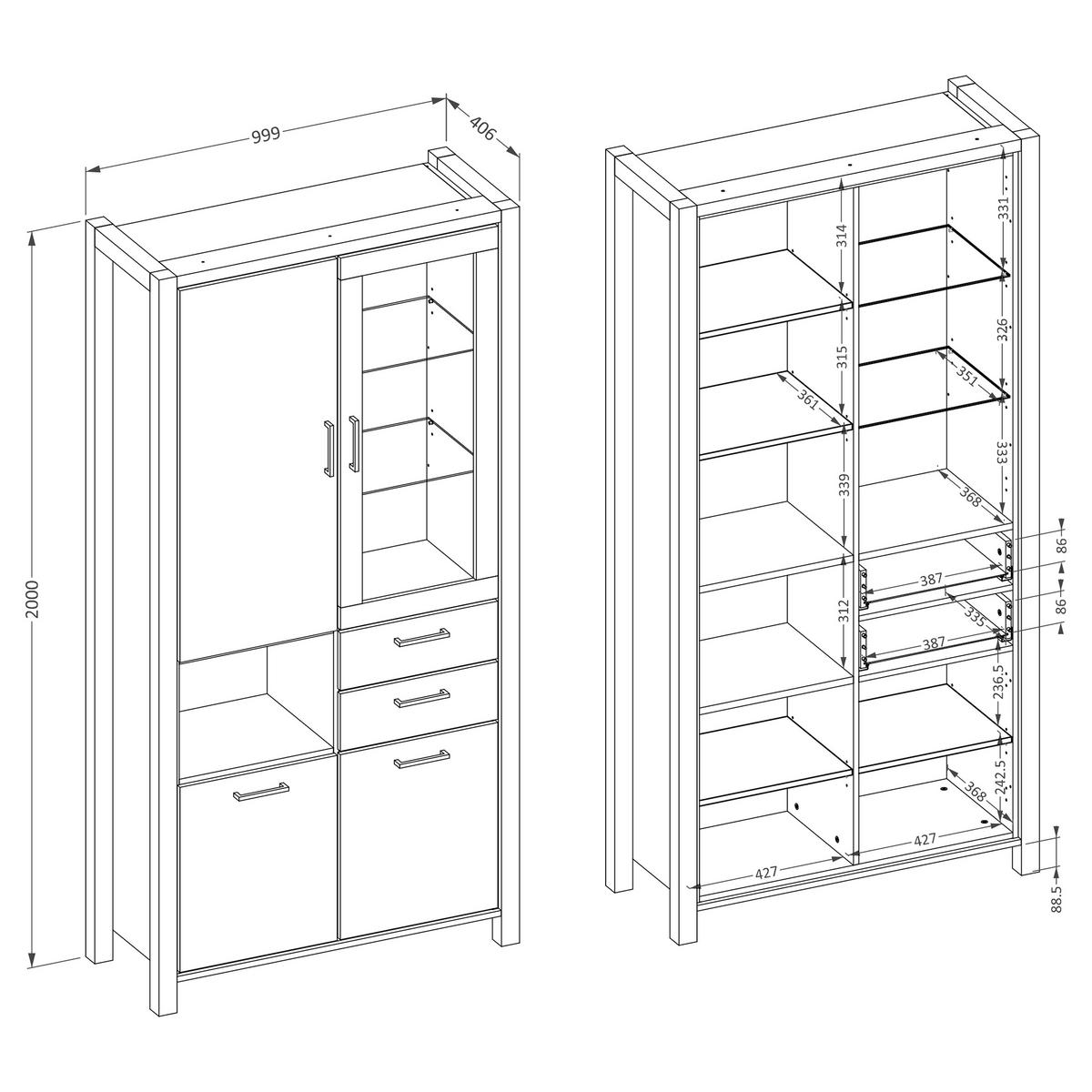 VITRINE in Eichefarben - Eichefarben, Holzwerkstoff (100/200/41cm) - MASSENO