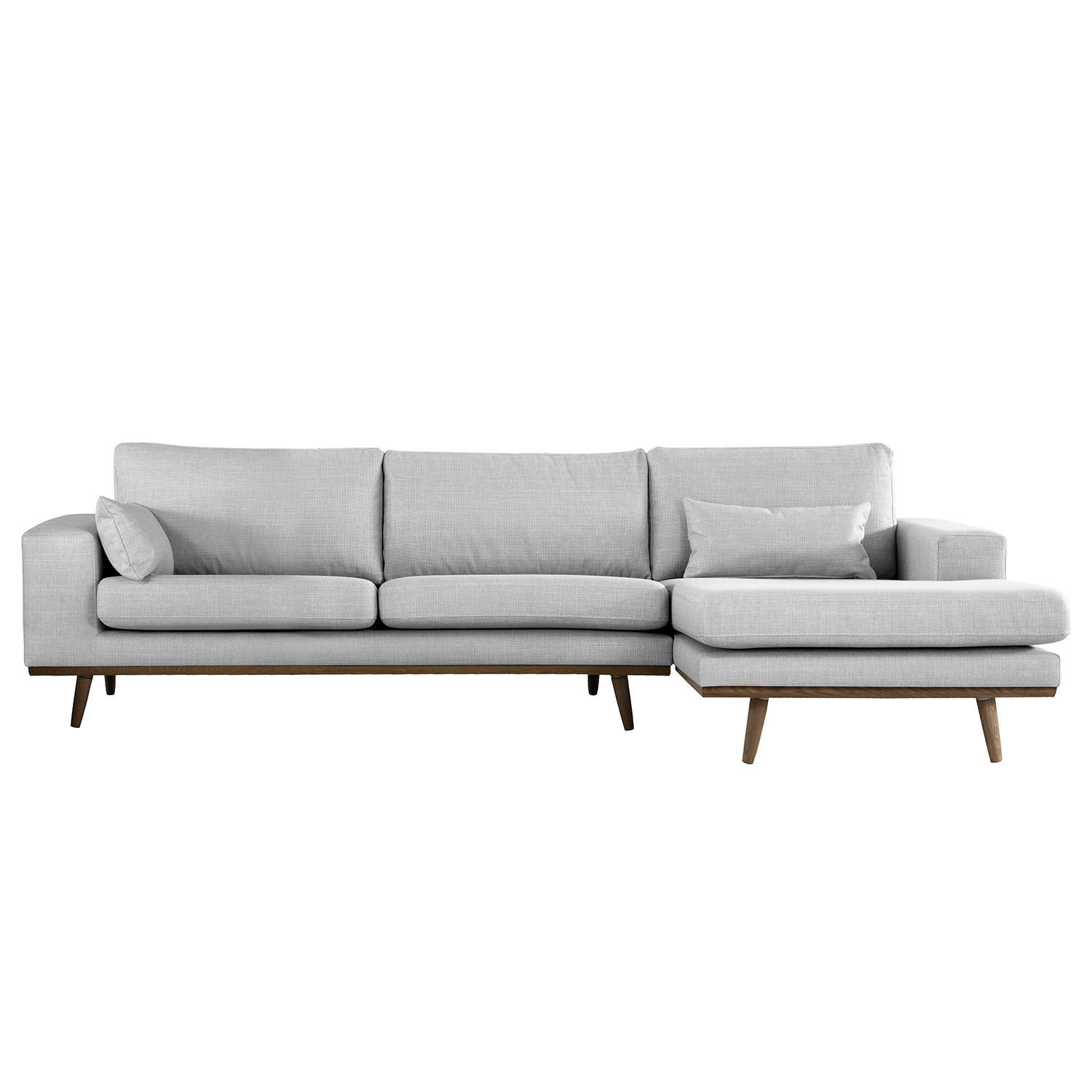 ECKSOFA mit Longchair - Eichefarben/Hellgrau, Eichenholz/Textil (281/153cm) - home24