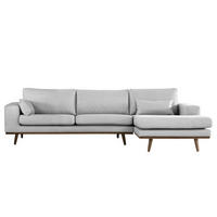 ECKSOFA mit Longchair - Eichefarben/Hellgrau, Eichenholz/Textil (281/153cm) - home24